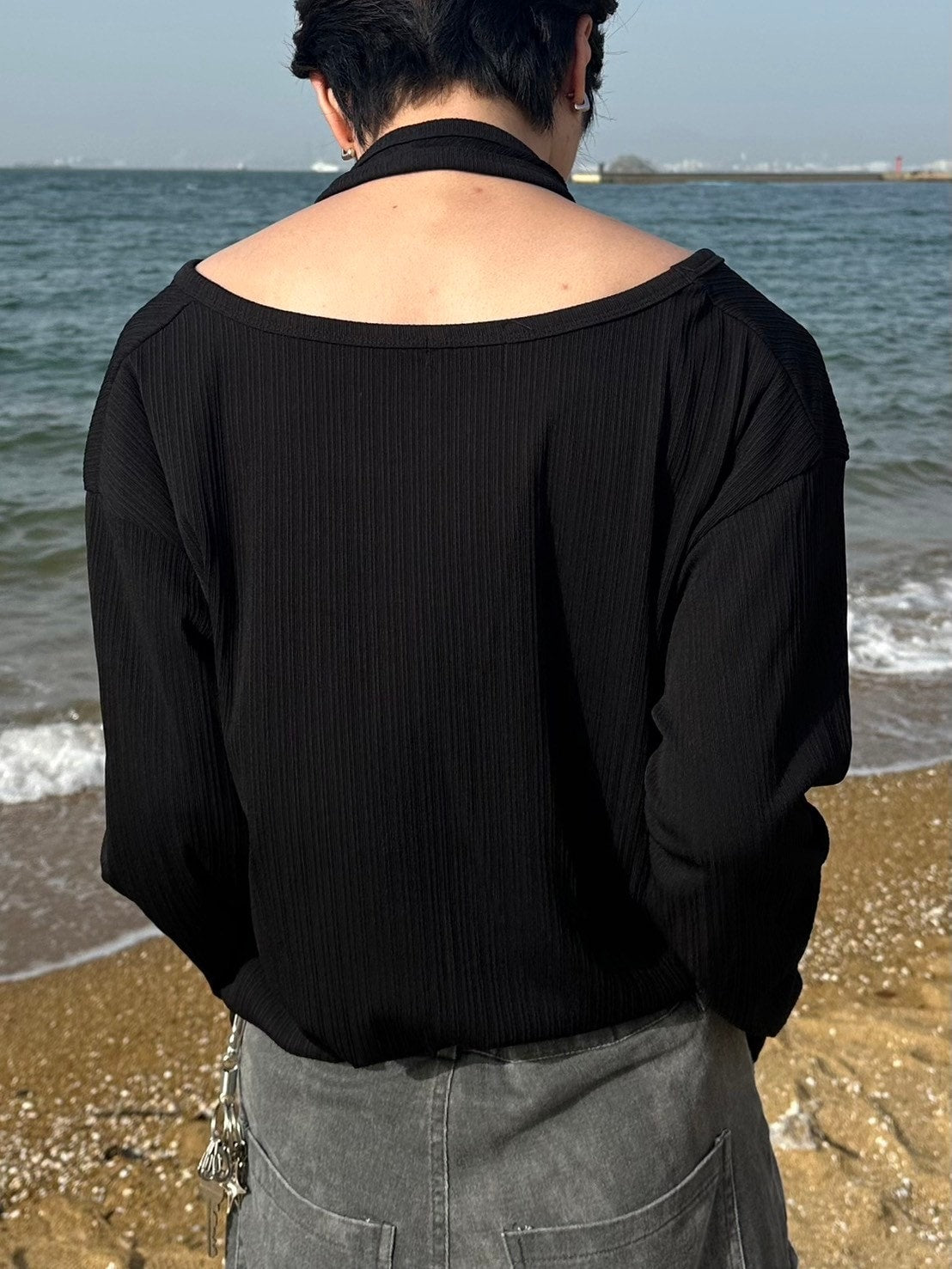 国際配送【LUV CODE】layered neck long sleeve top (2color)