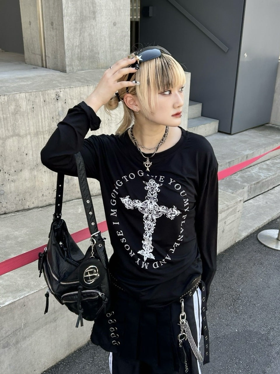 【Never mind the XU】cross print longsleeve tee (2color) / 【ネバーマインドザエックスユー】クロスプリント長袖Tシャツ