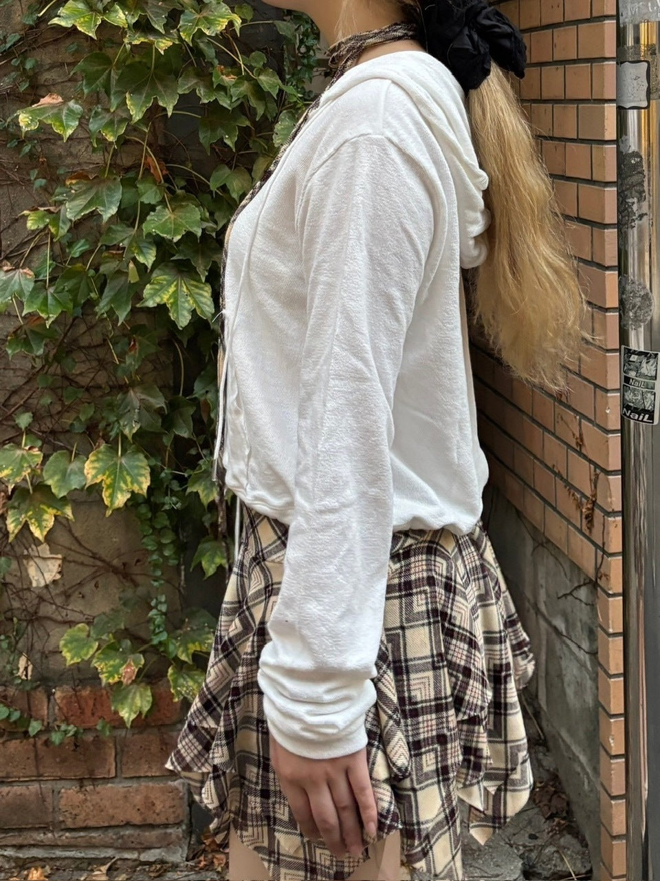 受注制【oaks】cut off v neck cropped hoodie (2color)