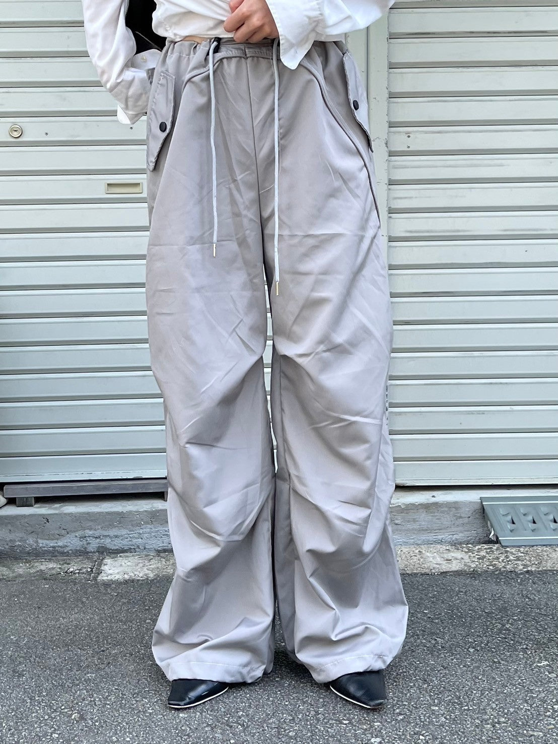 受注制【oaks】tuck design nylon wide pants (2color)