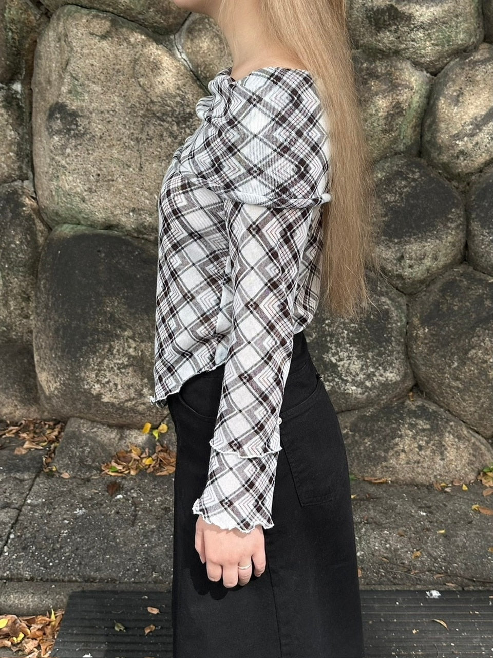 受注制【oaks】argylle off shoulder tops (2color)