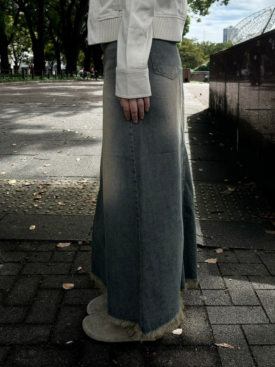 受注制【oaks】vintage wash denim maxi skirt (2color)