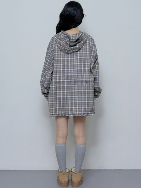 【FANCY CLUB】FRILL CHECK HOOD JACKET