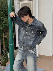 受注制【Chikashitsu +】vintage wash denim jacket 2 (2color)