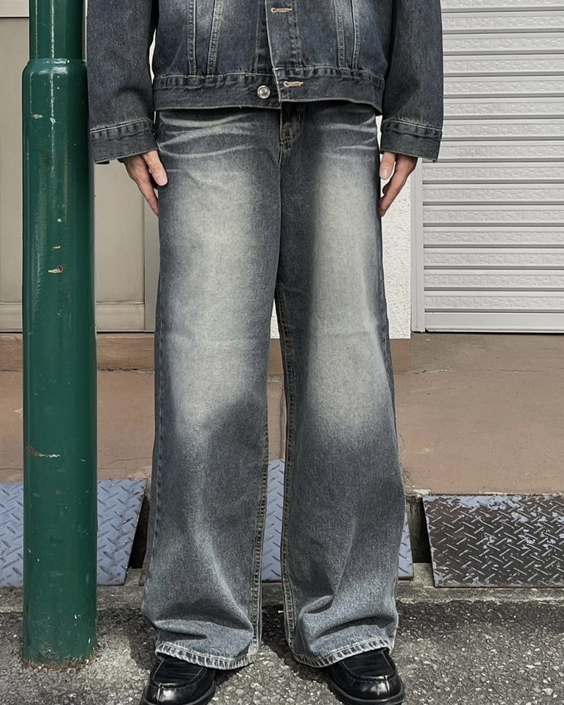 受注制【Chikashitsu +】vintage wash straight denim pants (2color) / 【チカシツプラス】ヴィンテージウォッシュストレートデニムパンツ