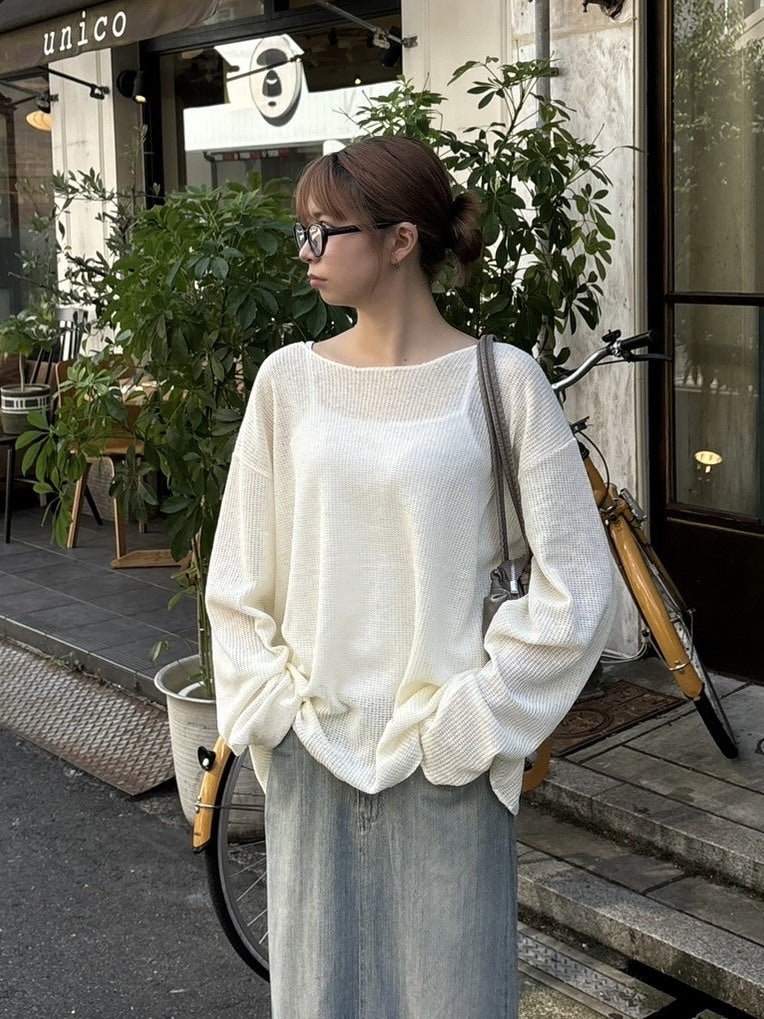 受注制【Chikashitsu +】wide neck light knit (4color)