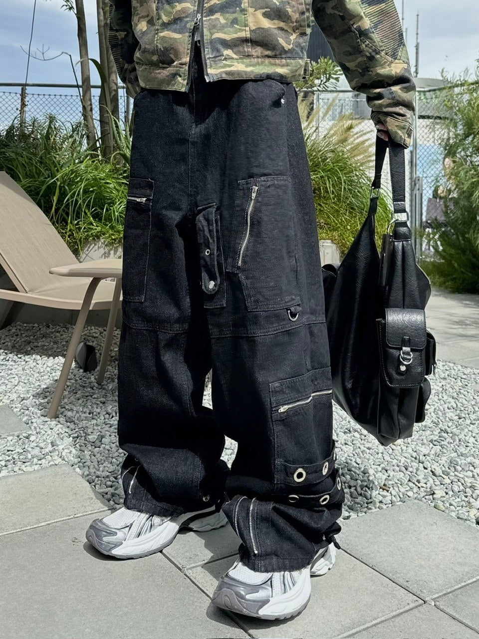 受注制【Chikashitsu +】steel ring denim cargo pants