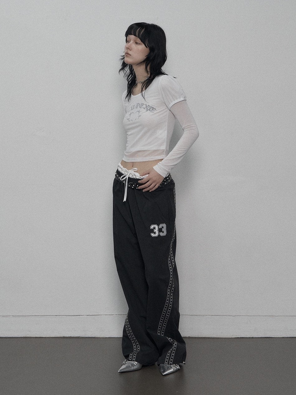 【SETUP-EXE】MESH LAYERED TOP / 【セットアップエグゼ】メッシュレイヤードロゴプリント長袖Tシャツ