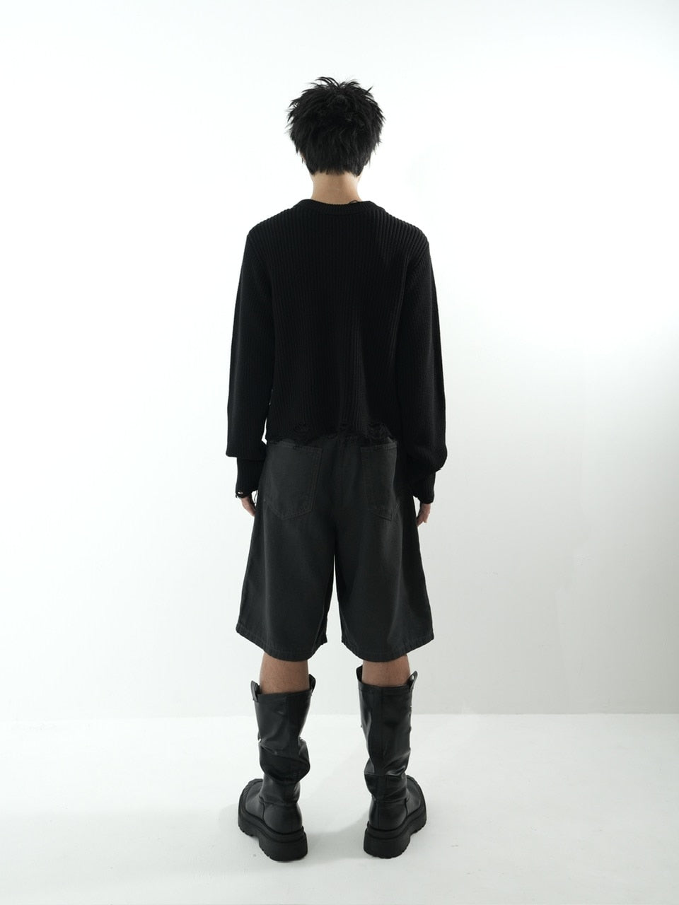 【CS】mock neck damage knit (black)
