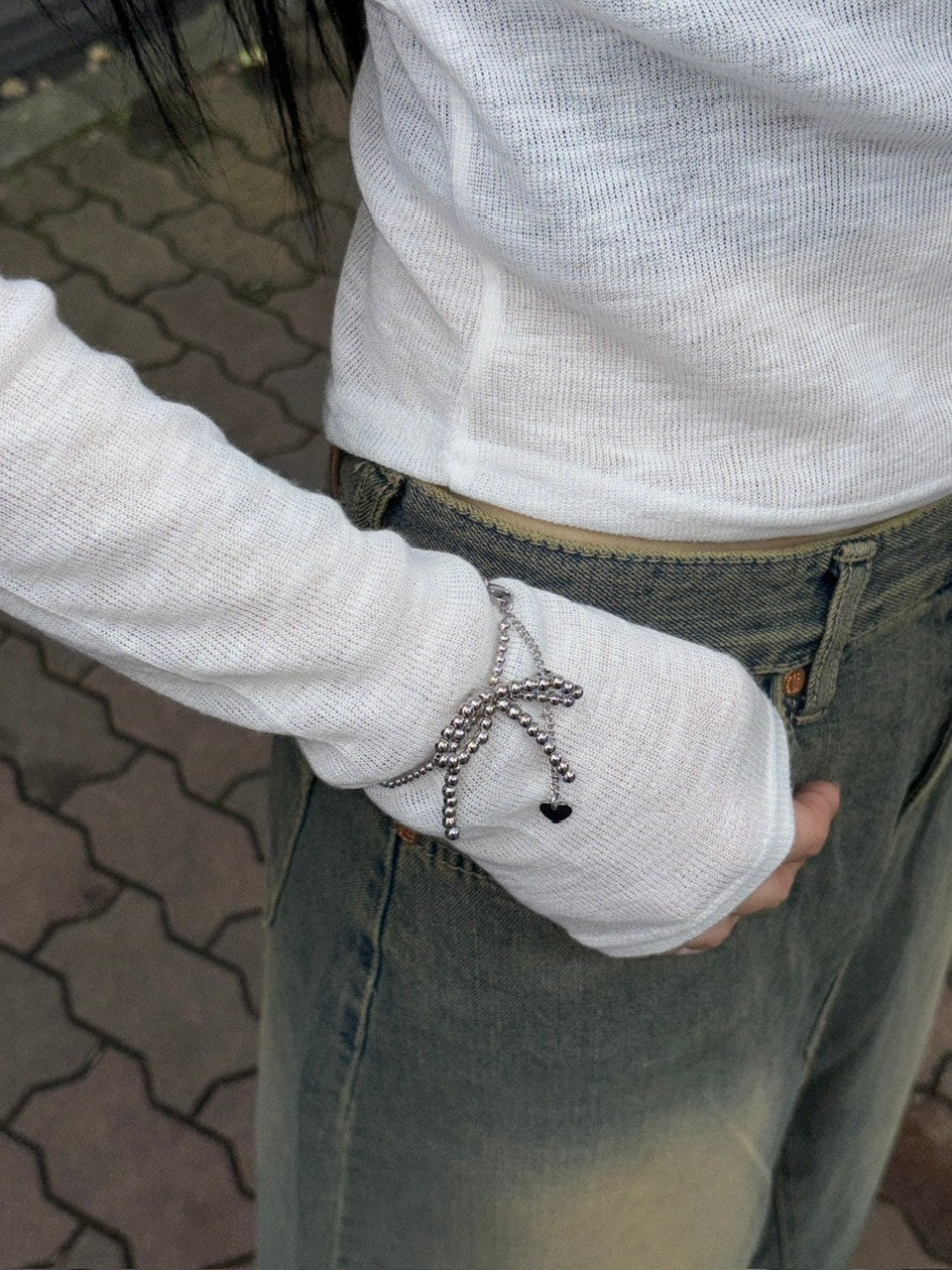 受注制【oaks】ball chain ribbon bracelet