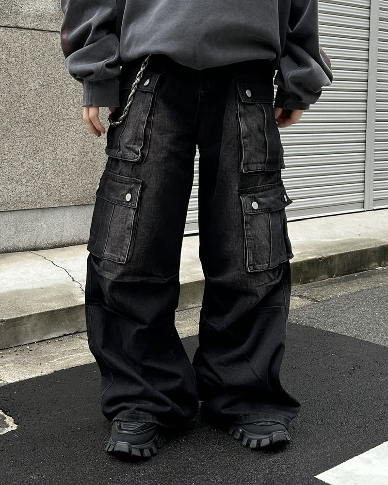 大阪店WEB限定受注制【Chikashitsu +】multi pocket cargo denim pants