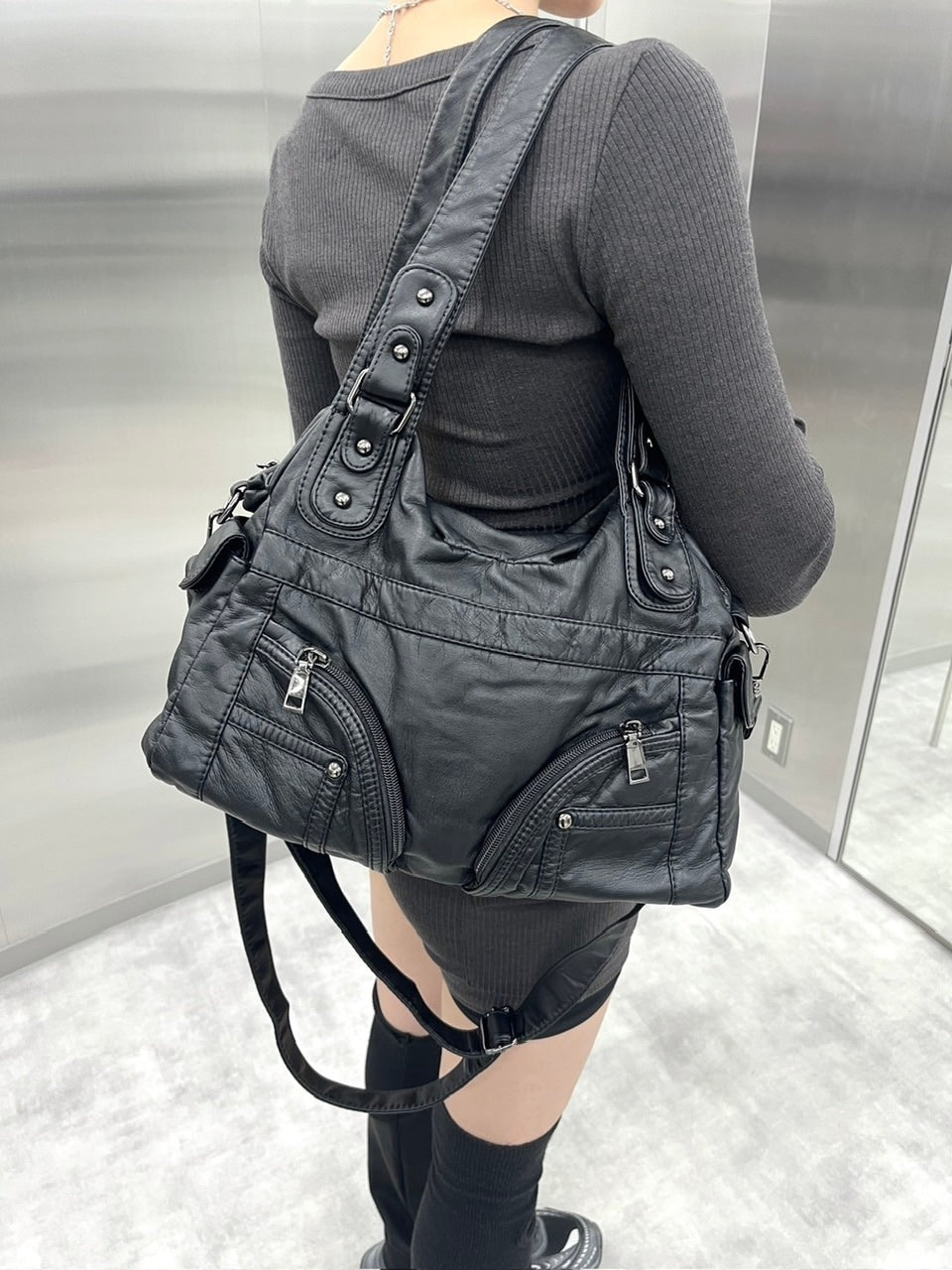 受注制【nmtc +】2way leather pocket shoulder bag 2 (2color) / 【エヌエムティーシープラス】ツーウェイコーティングポケットショルダーバッグ