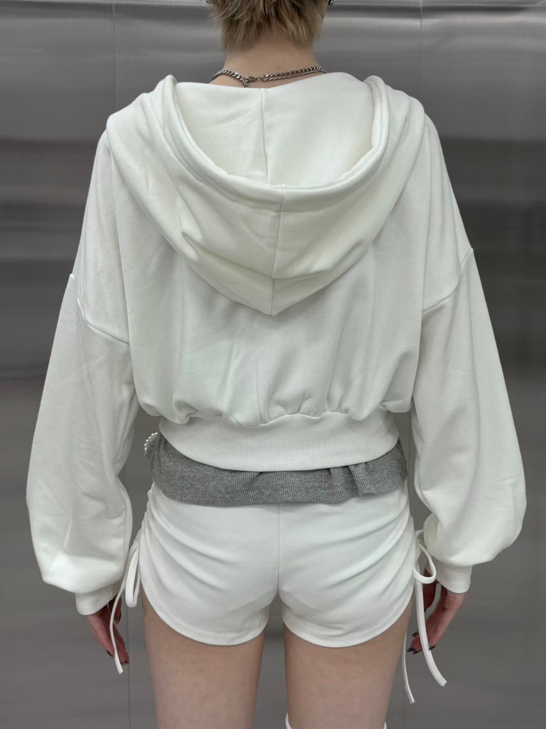 受注制【nmtc +】ribbon crop zip up hoodie (3color)