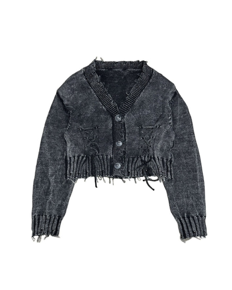 受注制【Never mind the XU】damage crop cardigan (2color)