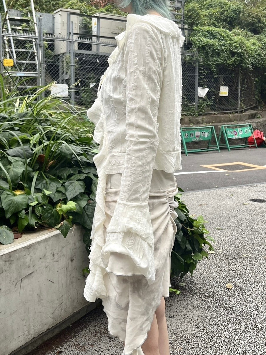 受注制【Never mind the XU】damage frill cardigan (2color)