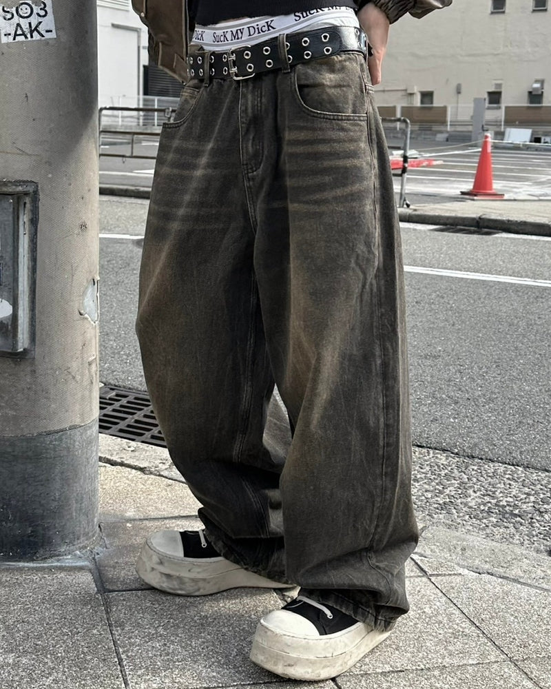 大阪店WEB限定受注制【Chikashitsu +】vintage wash wide denim pants (brown)