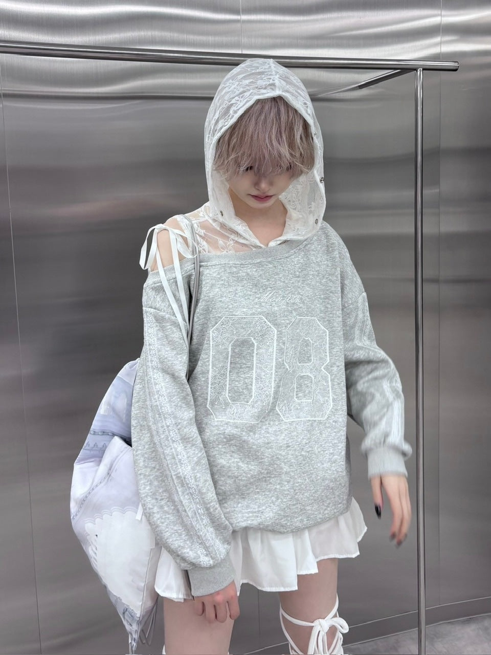 【nmtc +】lace design number sweat onepiece (3color)