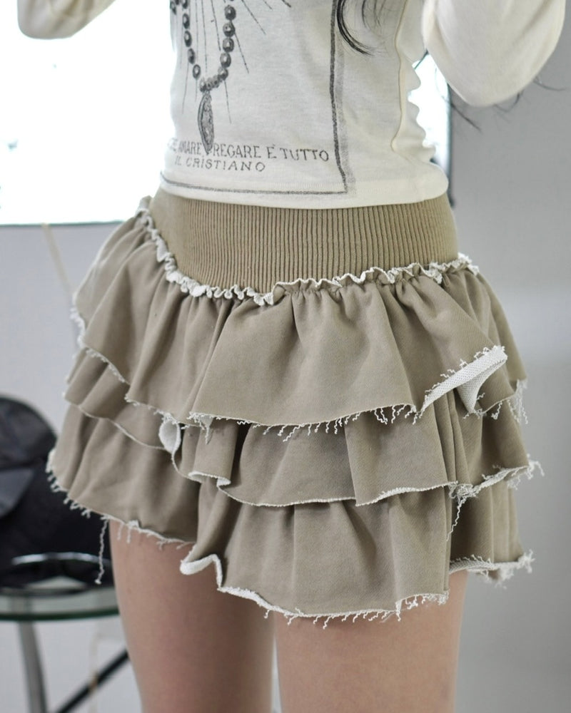受注制【Never mind the XU】damage frill mini skirt (2color)
