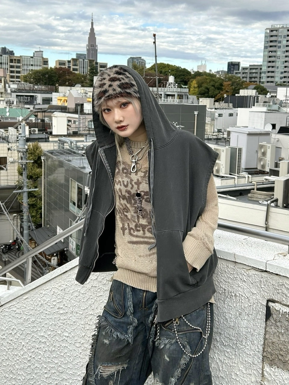 受注制【Never mind the XU】mohair leopard beanie (2color) / 【ネバーマインドザエックスユー】モヘアファーレオパードニット帽子