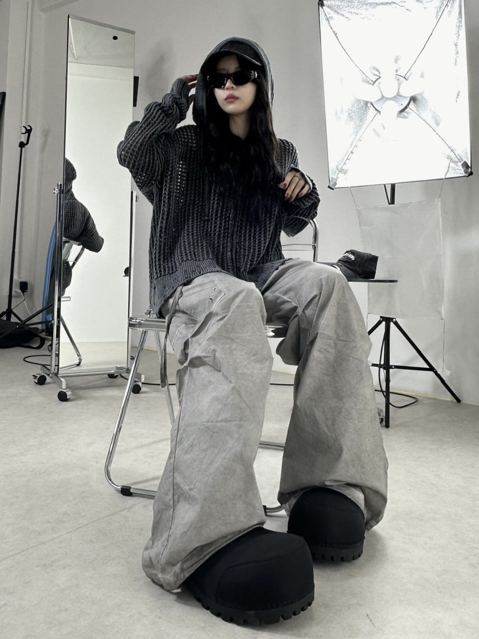 受注制【Never mind the XU】mesh zip damage hoodie (2color) / 【ネバーマインド ザ エックスユー】メッシュダメージジップアップ長袖パーカー