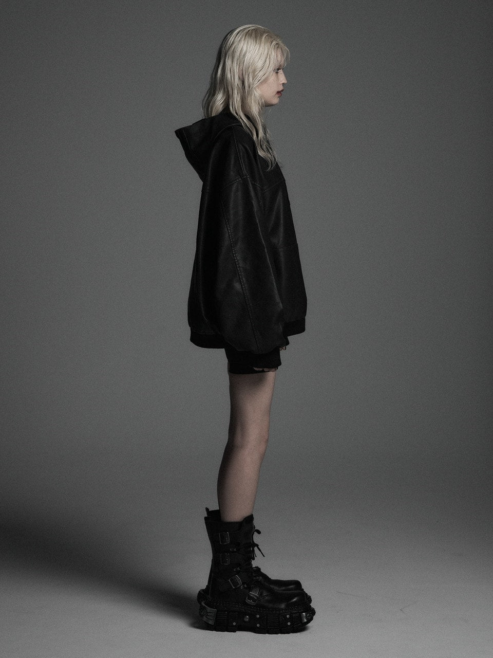 【Rosen Kreuz】VINTAGE LEATHER SHIRRING HOODIE