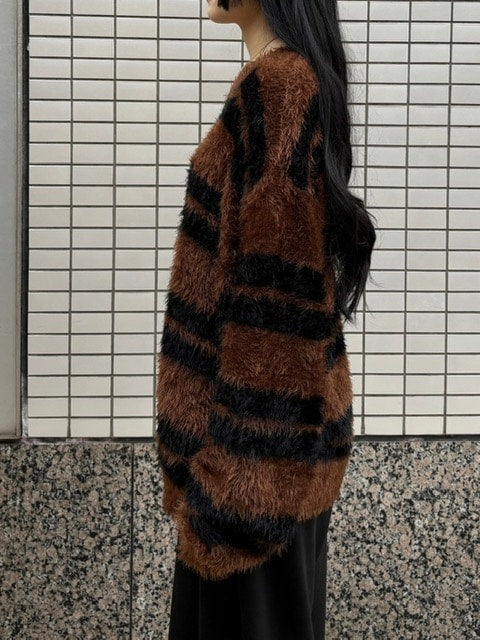 受注制【Chikashitsu +】hairy border knit (3color) / 【チカシツプラス】ヘイリーボーダーニット