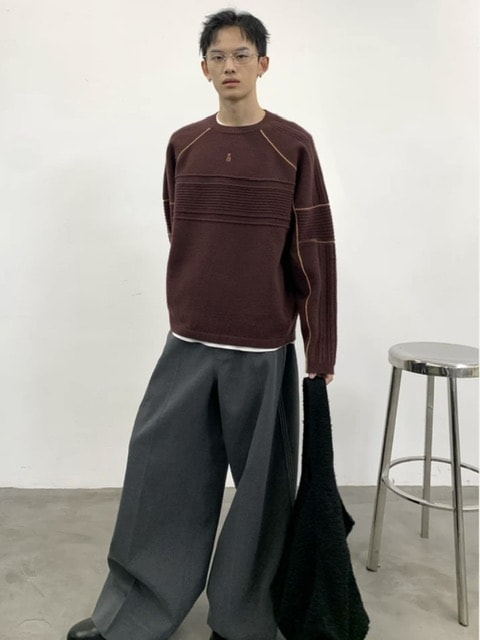 【ARCH by ROARINGWILD】Pattern Contrasting Decorative Thread Wool Sweater