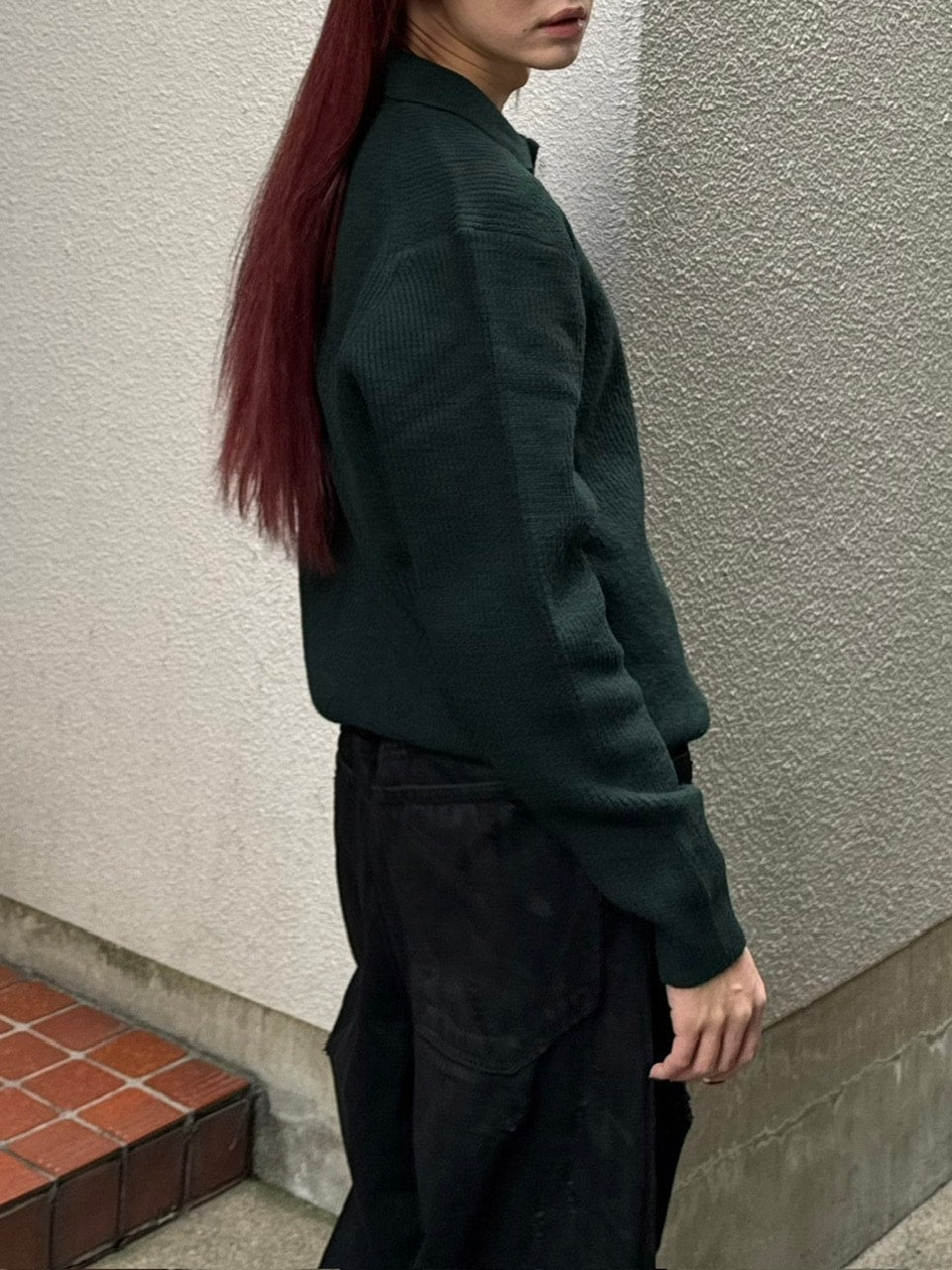 受注制【Chikashitsu +】wool touch lib knit polo (4color) / 【チカシツプラス】ウールタッチリブ長袖ニット