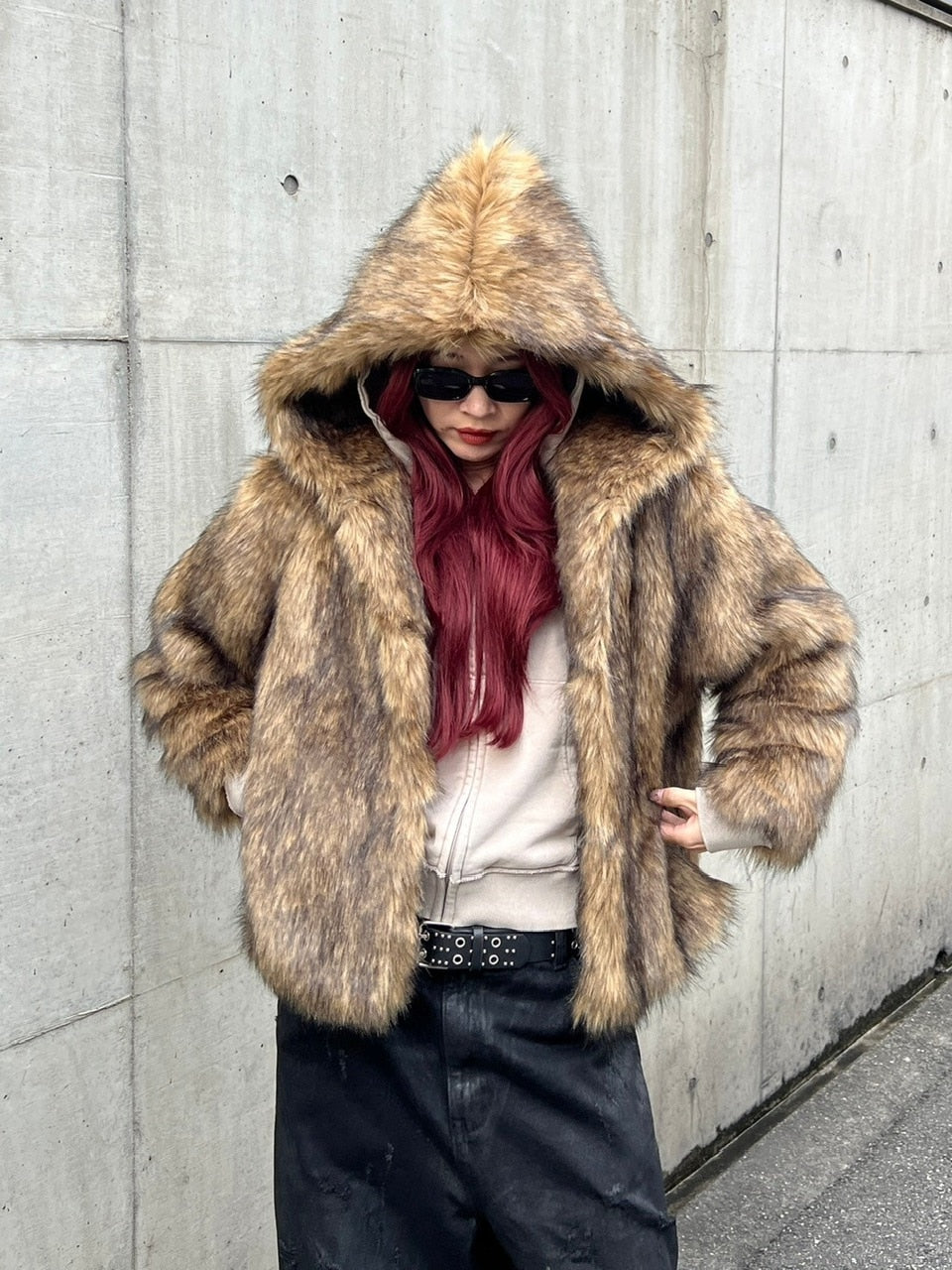 受注制【Chikashitsu +】hooded cropped fur blouson (2color)