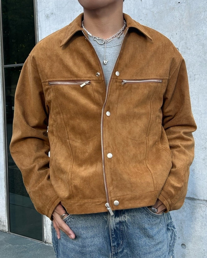 受注制【Chikashitsu +】fake suede zipper blouson (3color) /【チカシツプラス】フェイクスエードスナップボタン＆ジッパーブルゾン