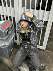 受注制【Never mind the XU】camouflage crop hoodie (2color)