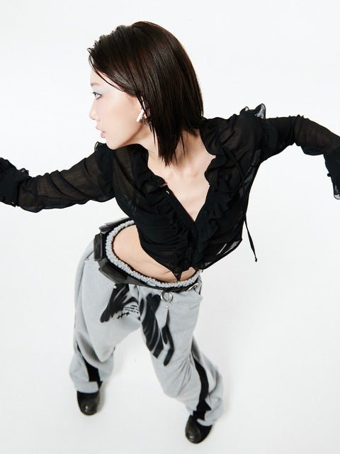 【HOLY NUMBER 7】lace ruffle strap blouse