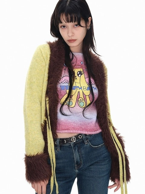 【YOUTHBATH】Fur collar cardigan