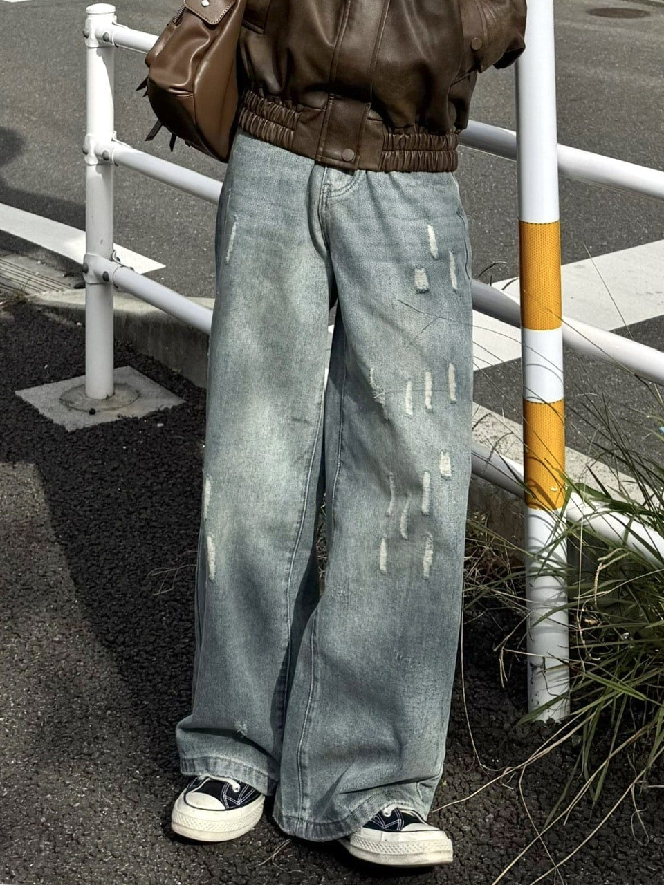 国際配送【RENOL】damage denim wide pants