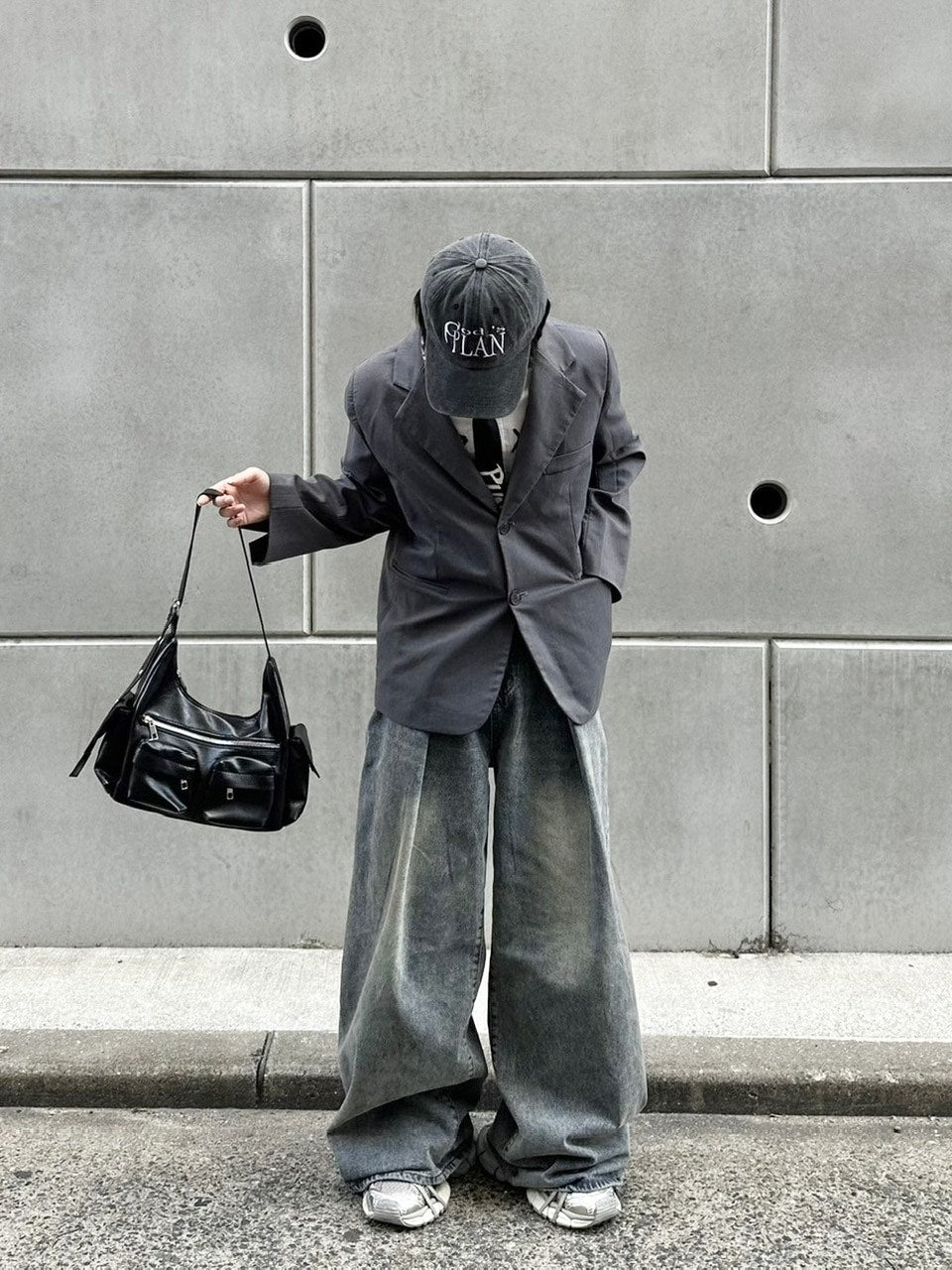 国際配送【LUV CODE】washed denim tuck wide pants