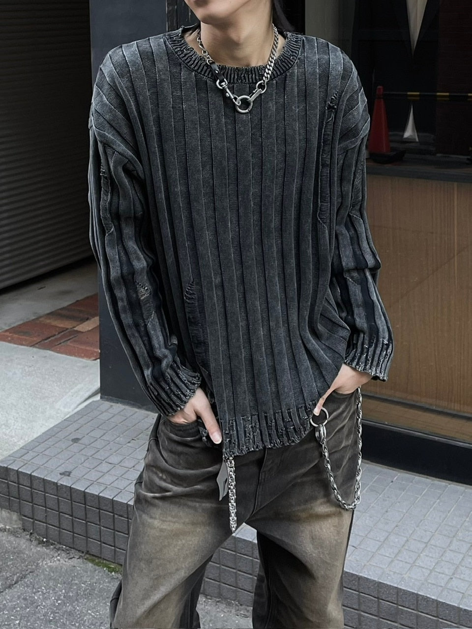 受注制【Chikashitsu +】dirty washing rib knit (2color)