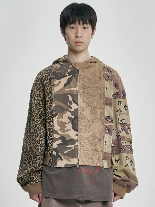 【AJOBYAJO】Camouflage Zip-Up Hooded Jacket