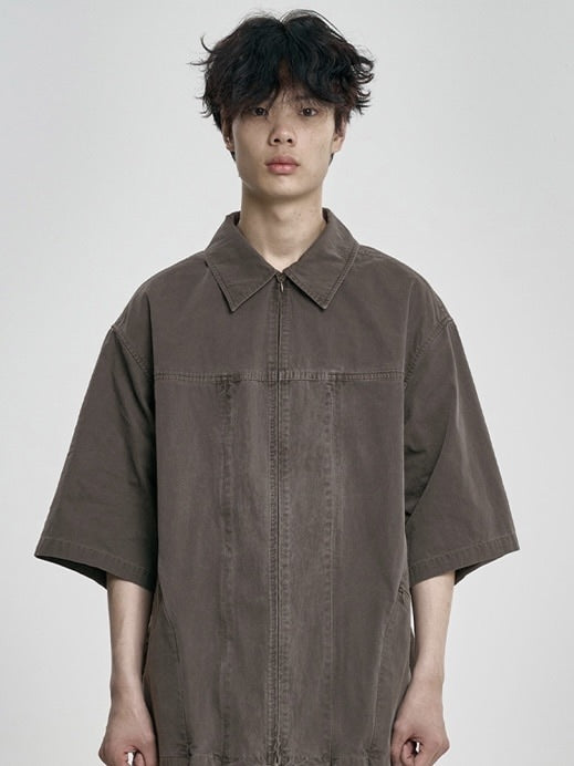 【AJOBYAJO】Paneled Zip-Up Shirt
