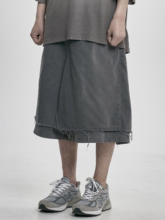 【AJOBYAJO】Washed Layered Skirt Shorts