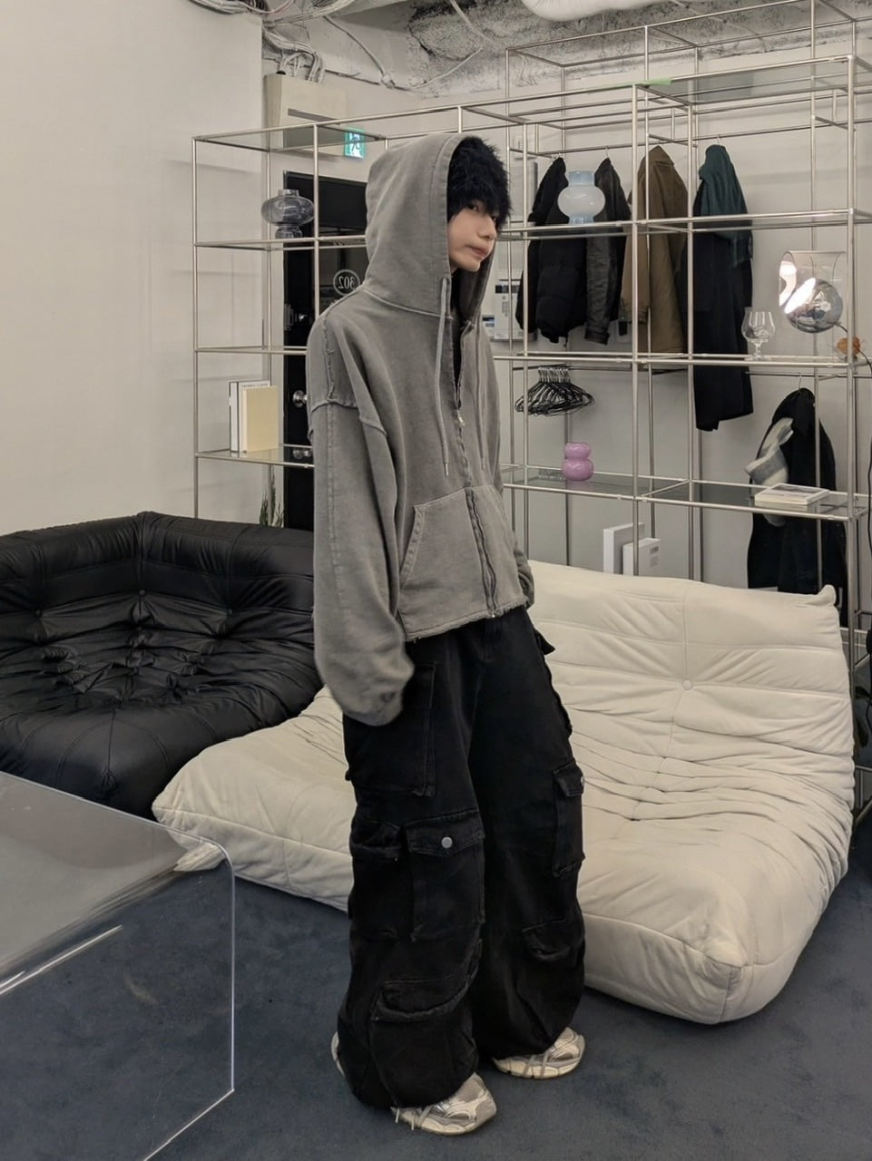 受注制【LUV CODE】pigment cropped zip up hoodie (2color)