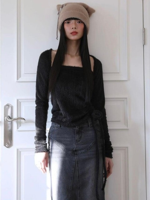 【Uglyshadow】ANGORA HOODIE TANK TOP / 【アグリーシャドウ】アンゴラフードタンクトップ長袖カーディガン