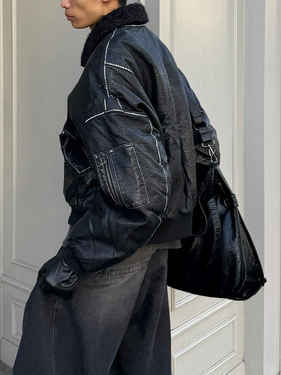 Chikashitsu +】cropped shearing leather bomber jacket – PRESSING