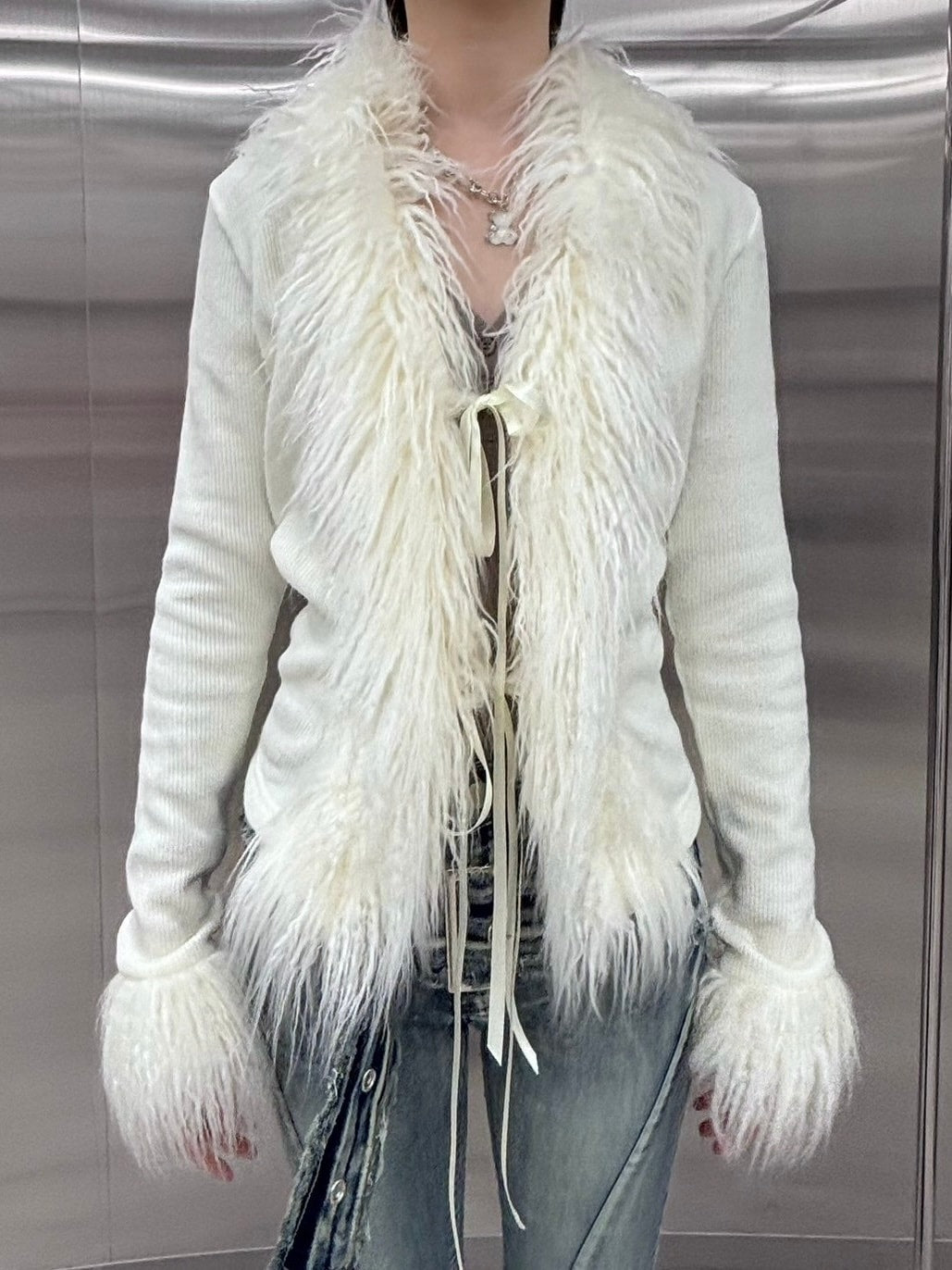 受注制【nmtc +】fur cardigan (4color) / 【エヌエムティーシープラス】ファー長袖カーディガン