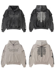 【SUPPLIER】Fire Bones Layered Sleeve Zip Hoodie