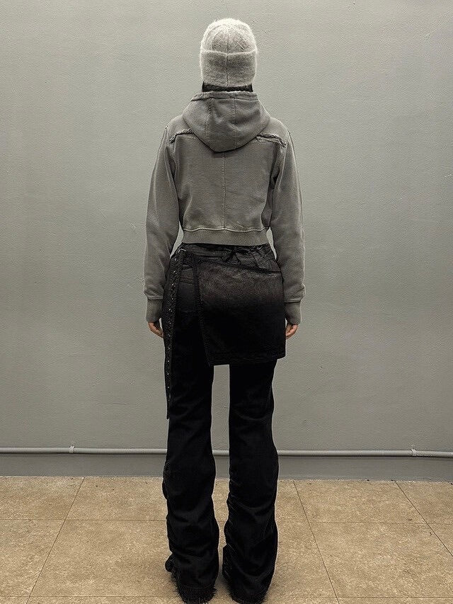 【BLR BLUER】BLEACHED CURVED INCISION SWEAT HOODIE ZIP-UP (Ｗ)