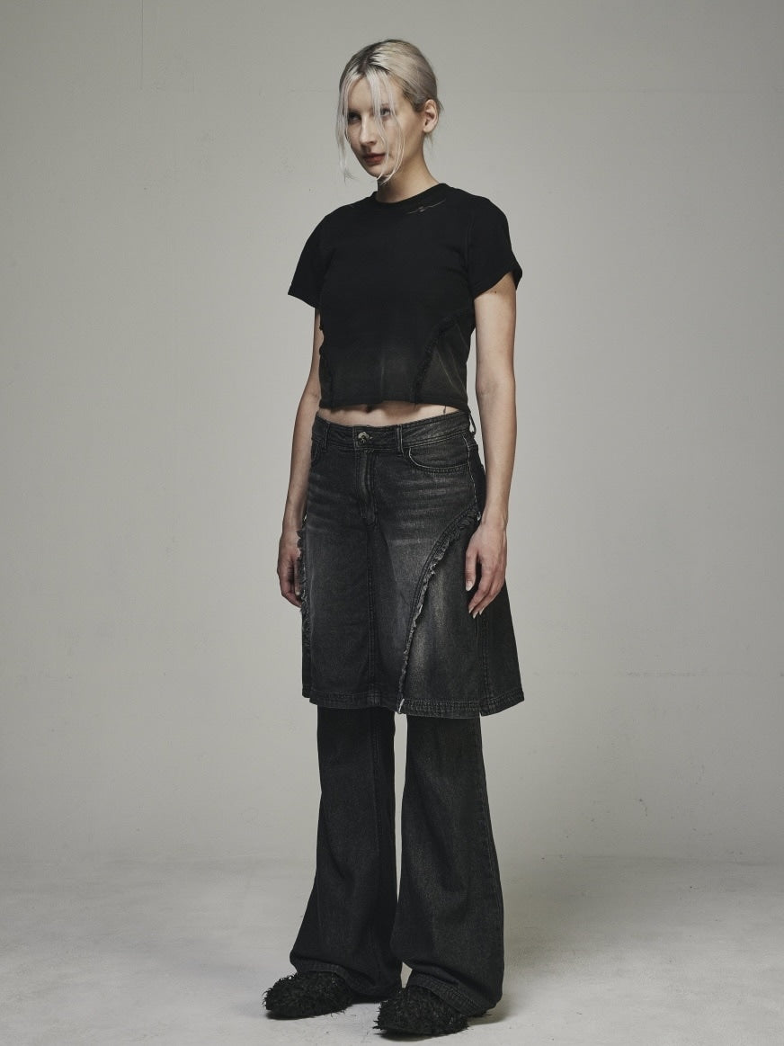 【BLR BLUER】RAW-CUT DENIM SKIRT PANTS