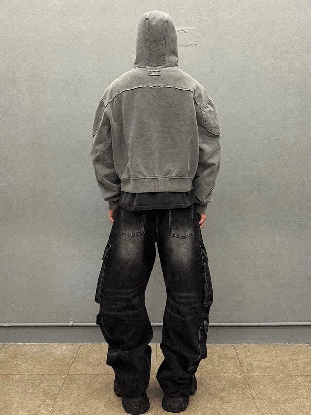 【BLR BLUER】BLEACHED CURVED INCISION SWEAT HOODIE ZIP-UP (Ｍ)