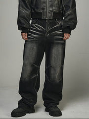 【BLR BLUER】EMBOSSED WAVE WASHING WIDE DENIM PANTS