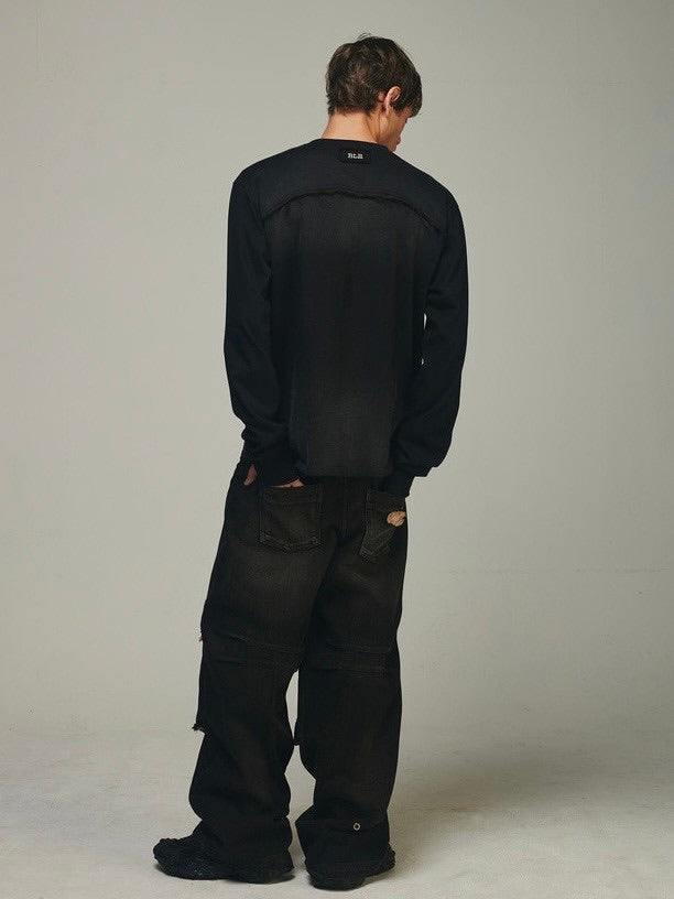 【BLR BLUER】KNEE POINT WASHED DENIM PANTS BROWN