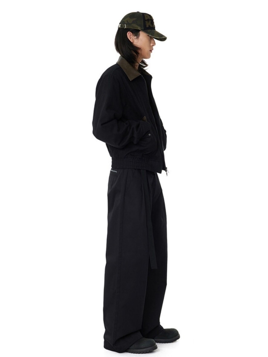 【AAKAM】Contrast Leather Work Jacket